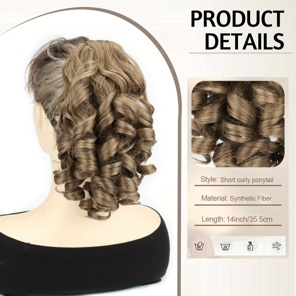 Hair Extensions Curly-Wave 14-Inch Synthetic Ponytail with Claw Clip and Four Color Style Options