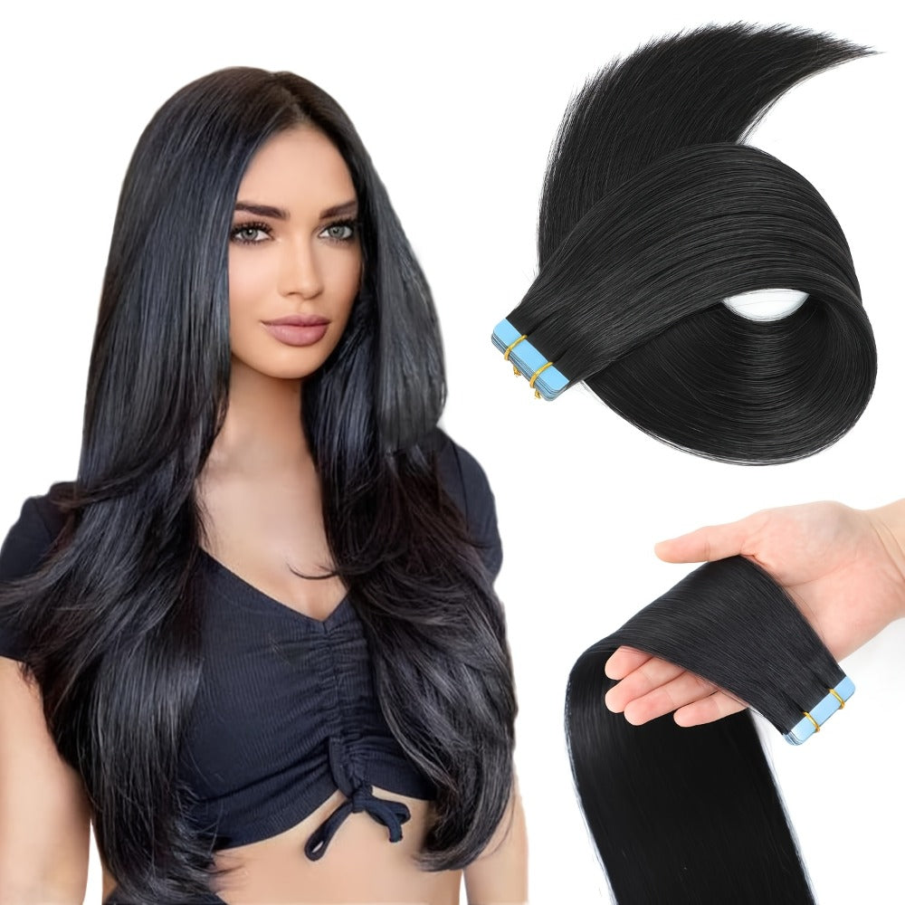 Straight Natural Black Tape-In Hair Extensions, 10-Piece 30 g Pack in 16-, 20-, 22- or 24-Inch Lengths