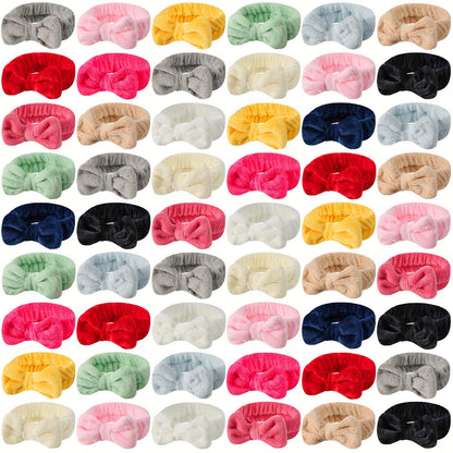 Fifty-Two-Piece Bow Facial Headband Assortment in Thirteen Visible Colors for Group Beauty Routines