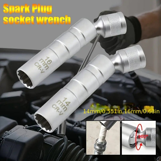 Magnetic Spark Plug Socket Set 14mm 16mm Universal 1/2 Inch Drive Alloy Steel Spark Plug Removal Tool with 3/8 Inch Drive Ratchet Wrench for Car Engine Repair
