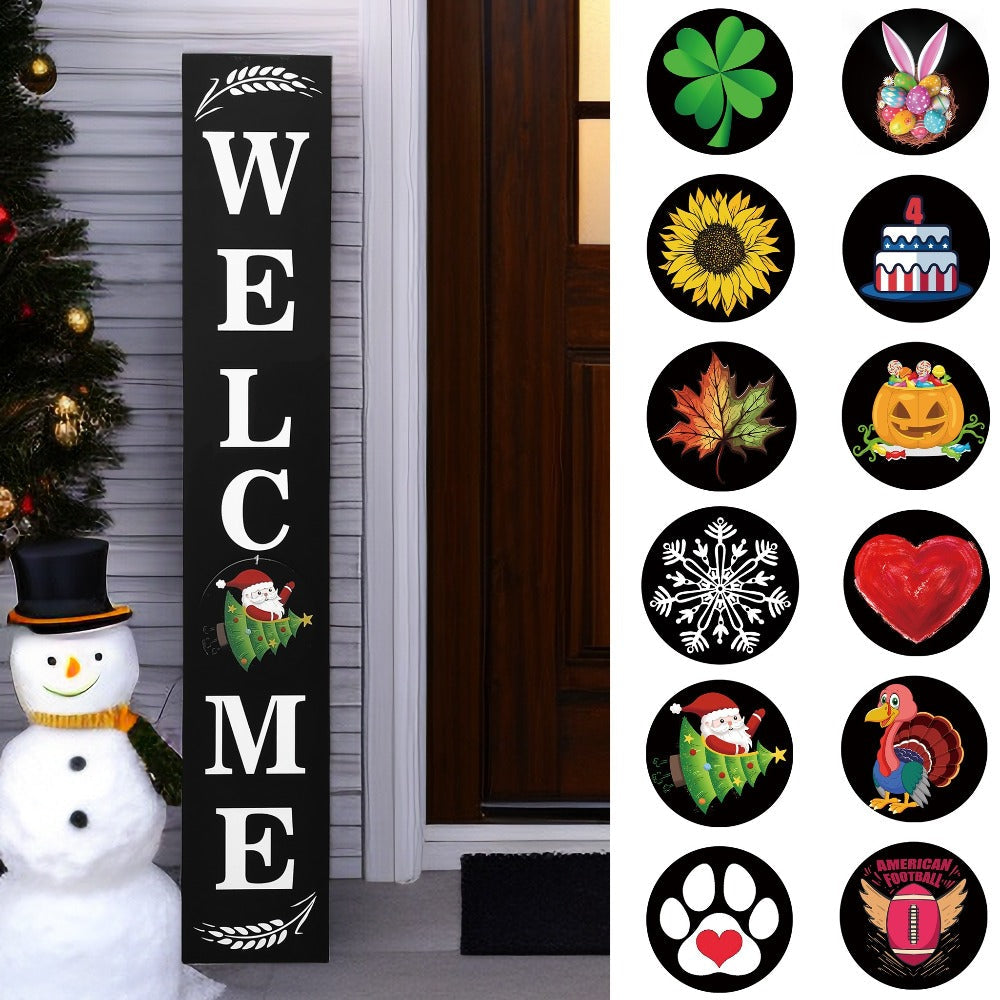 Seasonal Welcome Porch Sign with 12 Interchangeable Icons, 47-Inch Leaner Board in Six Color Options