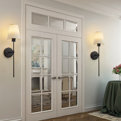 Rechargeable Two-Piece Wall Sconce Set with Fabric Shades, 15-Color RGB Bulbs and Remote in Gold or Black