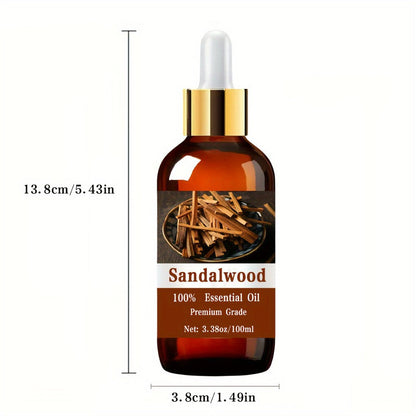 Aromatherapy Oil Sandalwood Warm Woody Aroma in 100ml Bottle for Hair, Skin, Massage, Diffuser and Bath
