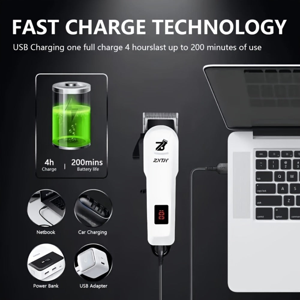 Professional Hair Clipper Kit 9-in-1 Trimmer for Haircut Bald Head Shaving LCD Display USB Fast Charge Long Battery Stainless Steel Blade 4 Guide Combs for Home Barbershop
