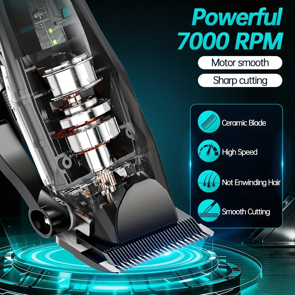 Hair Clipper and Beard Trimmer Cordless Two-Piece Set with 14 Guide Combs, Ceramic Blades and Three Colors