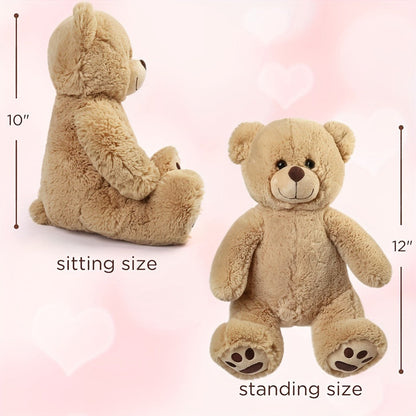 Plush Toy – Soft Brown Teddy Bear in 10-Inch or 12-Inch Sizes with Classic Paw-Pad Details