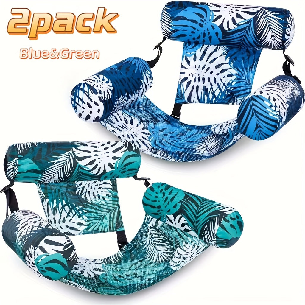 Leaf-Print Inflatable Pool Float Chair with Mesh Sling Seat in Blue, Blue-Green or Red-Cyan Checkout Options