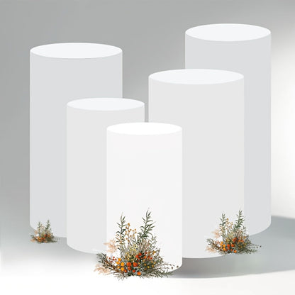 Party Decorations Five Stretch Fabric Cylinder Stand Covers in White or Pink with S–XXL Sizes