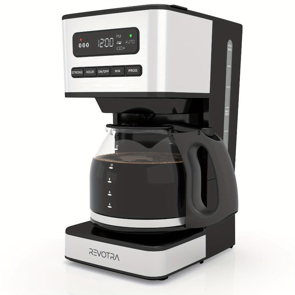12-Cup Programmable Drip Coffee Maker, Regular & Strong Brew, Iced Coffee Setting, 1-4 Cup Mode, 24H Timer