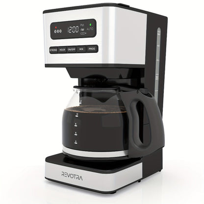 12-Cup Programmable Drip Coffee Maker, Regular & Strong Brew, Iced Coffee Setting, 1-4 Cup Mode, 24H Timer