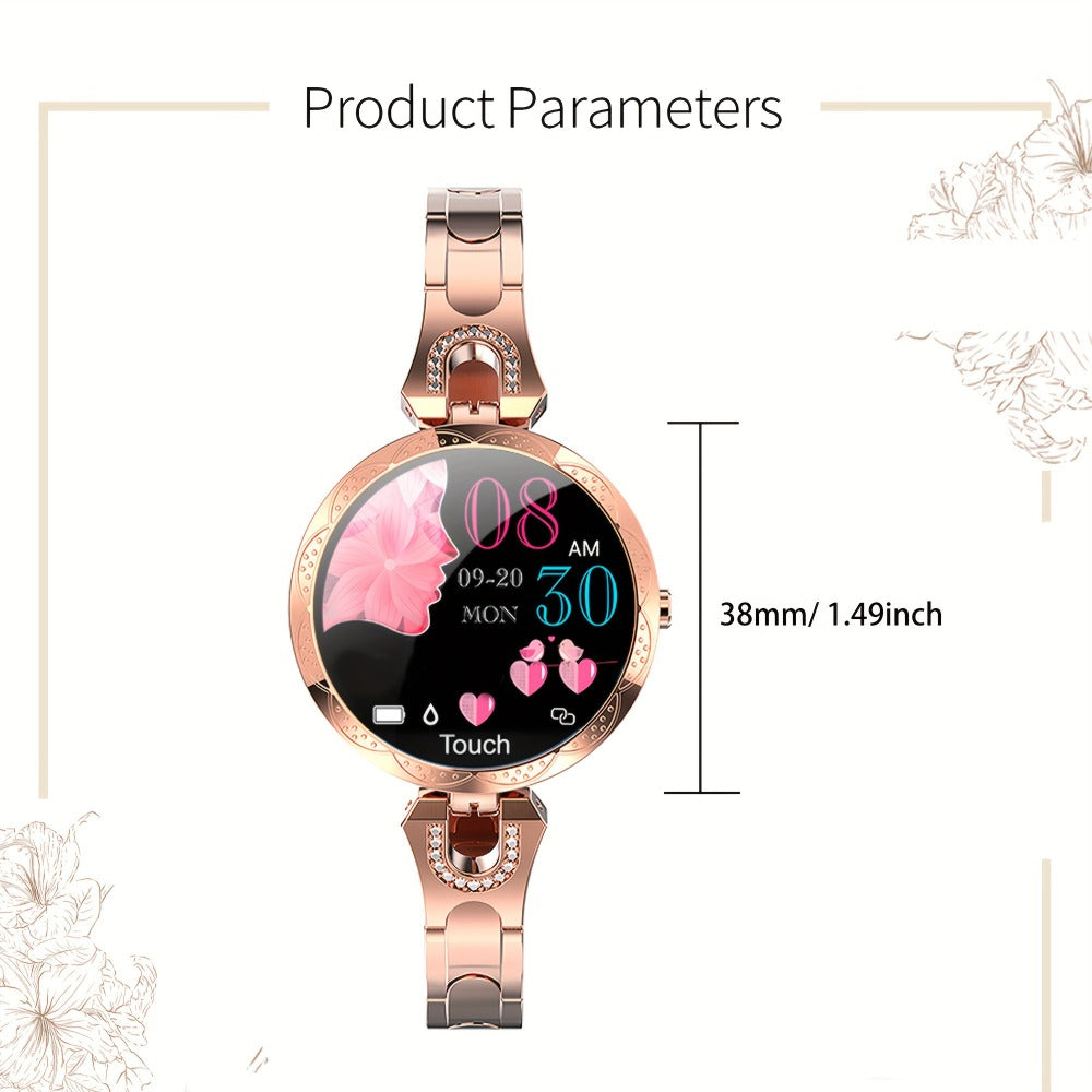 Smartwatch for Women with 1.09-Inch Round Touch Display, Rhinestone Bracelet and 100 Sport Modes
