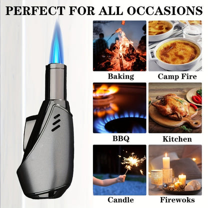 Torch Lighter Refillable Windproof Pocket Lighter with Punch Safety Lock High-Pressure Jet Flame Igniter for Cigar Candle Charcoal BBQ Cool Gift for Men Silver Gift Box