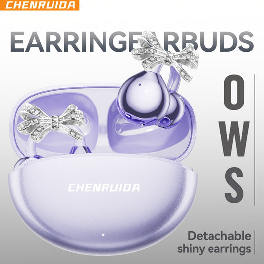 Butterfly Earring Wireless Earphones Open-Ear AI Translation HD Calls Touch Control Charging Case Non-In-Ear Jewelry Design Gaming Couple Headphones for iPhone Android Christmas Birthday Gift