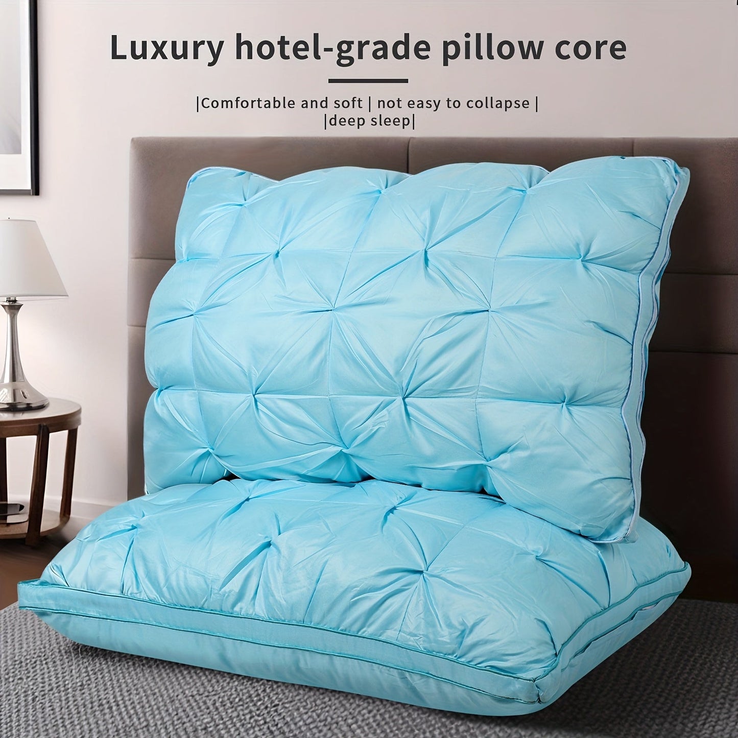 Bed Pillow Set of 2 with Quilted Woven Covers, Zippered Loft Access and Five Color Options