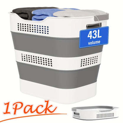 Collapsible 43L Laundry Basket in Grey with Carry Handles, Single or 2-Pack Folding Checkout Options