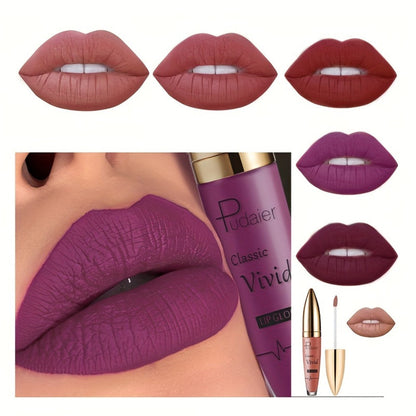 Matte Liquid Lip Color in Seven Numbered Shades with 8.5cm Clear Tube and Pointed Gold Cap