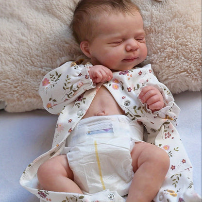 Reborn Doll, 19-Inch Full-Vinyl Sleeping Figure with Hand-Rooted Hair and Floral Outfit Set