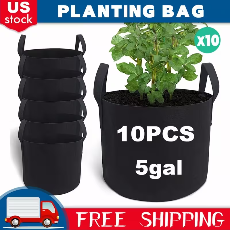 Black 5-Gallon-Labeled Grow Bags with Handles in 10-Pack or 20-Piece Checkout Options for Garden Planting