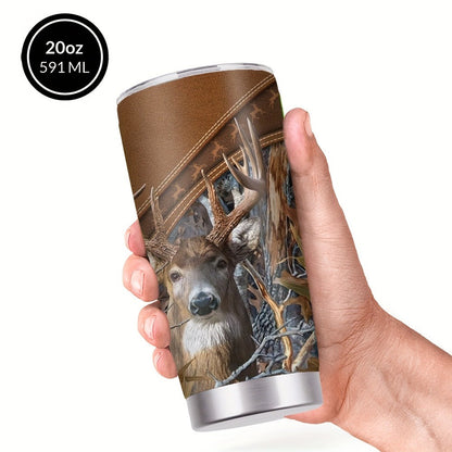 Insulated Tumbler 20oz Forest Hunting Graphic in Brown 304 Stainless Steel with Lid and Straw