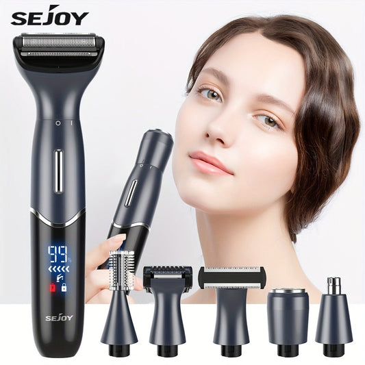 Women's Electric Bikini Trimmer Body Shaver Cordless Painless Razor Replaceable Heads Facial Hair Eyebrow Nose Ear Hair Removal Sensitive Skin