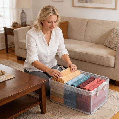 Six-Piece Foldable Clear Storage Box Set with Steel Frame, Handles and 47 x 30 x 20 cm Size