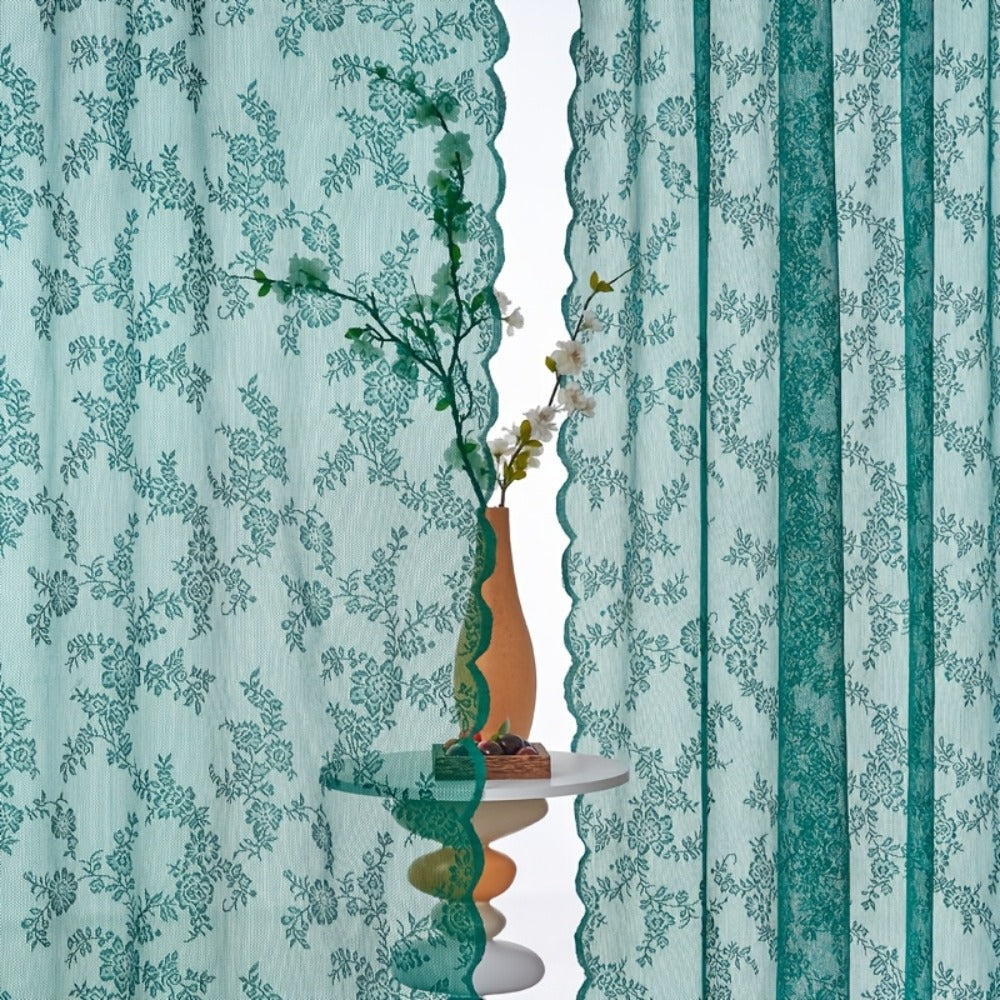 Two-Panel Floral Lace Window Curtain Set with Rod-Pocket Top, Three Colors and Six Metric Size Options