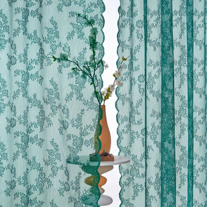 Two-Panel Floral Lace Window Curtain Set with Rod-Pocket Top, Three Colors and Six Metric Size Options