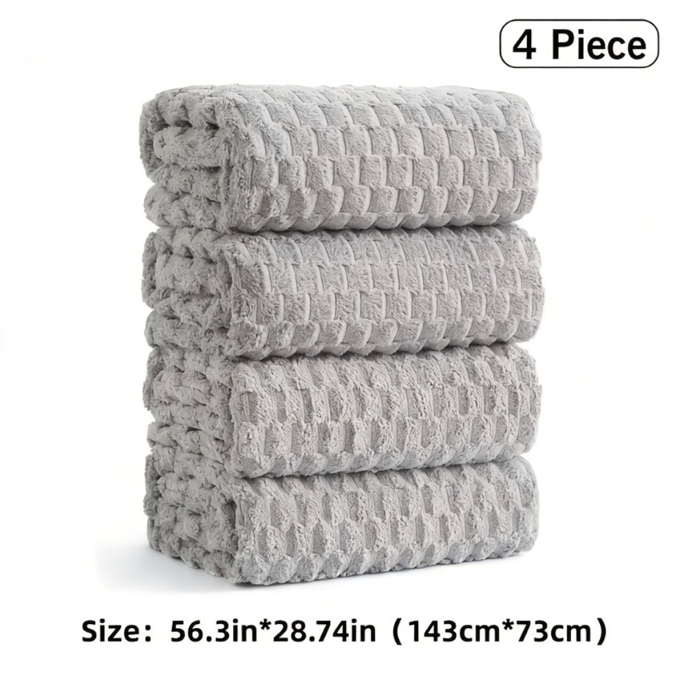 Towel Set 4 or 8 Piece Microfiber Collection with Hair-Drying Cap Options in Four Colors for Home and Guest Use