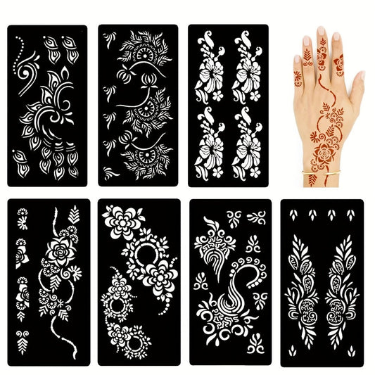 Hollow Flower Tattoo Stencils for Body Painting 7 Piece Set, Floral Henna Style Arm Sticker Stencils Reusable for Women Adults Teens, DIY Body Art for Festival Beach Bachelorette Party Halloween Photoshoot