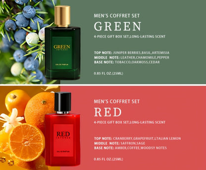 EDT Cologne Gift Set for Men 4 Piece Variety 4 Different Scents Long Lasting Fragrance Mini Bottles 0.85oz Each Travel Friendly Holiday Birthday Dating Party Gift Box for Him