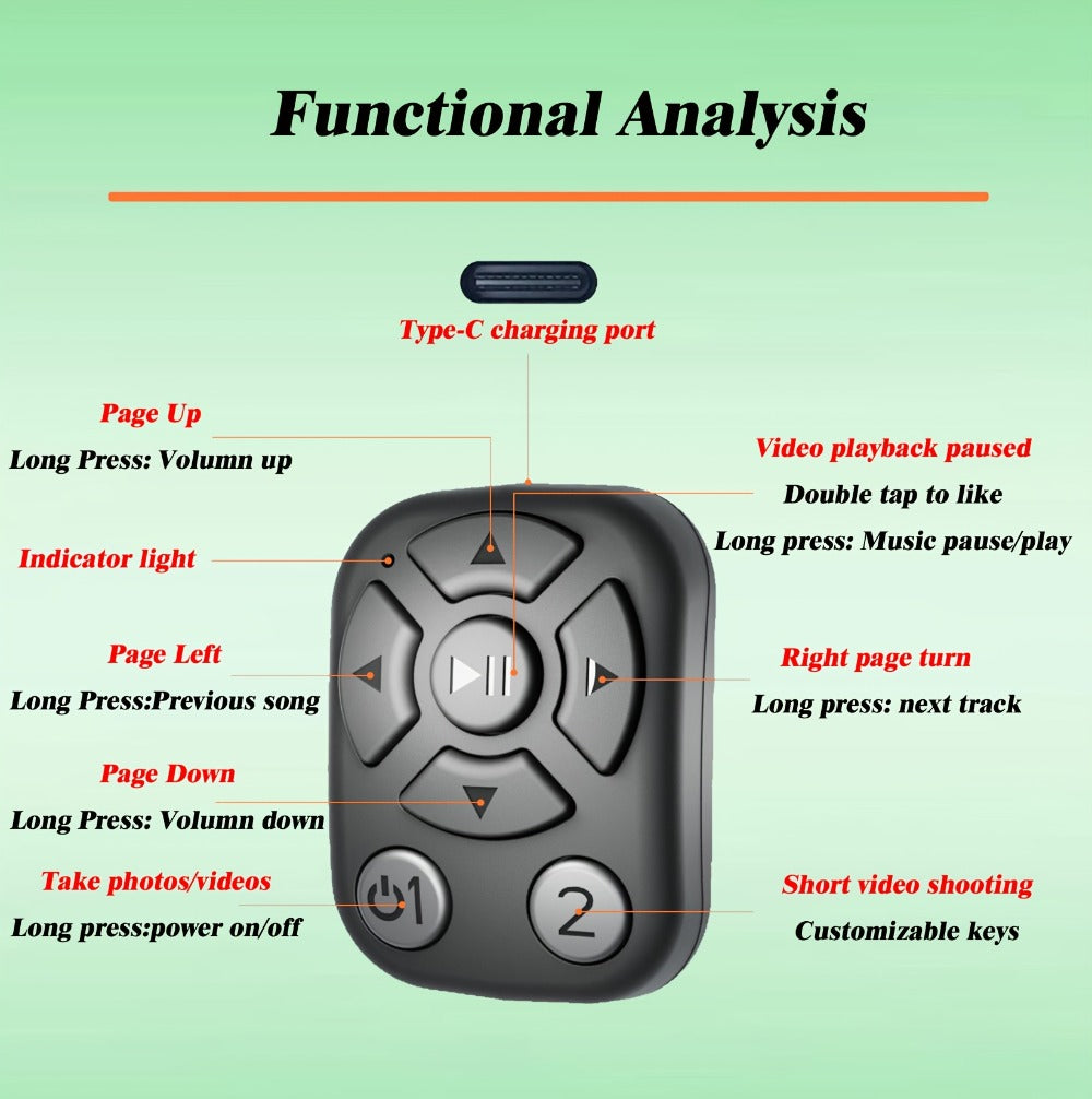 Bluetooth Selfie Remote Ring 2 Pack TikTok Scroll Shutter for iPhone iPad, Hands-Free Photo Capture Video Like Page Turn Music Control