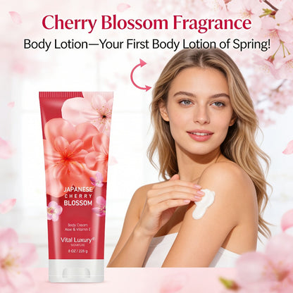 Cherry Blossom Body Lotion 8oz – Vitamin E & Glycerin Moisturizing Cream Non-Sticky 12-Hour Hydration Nourishing Day & Night Skin Care for All Skin Types Women