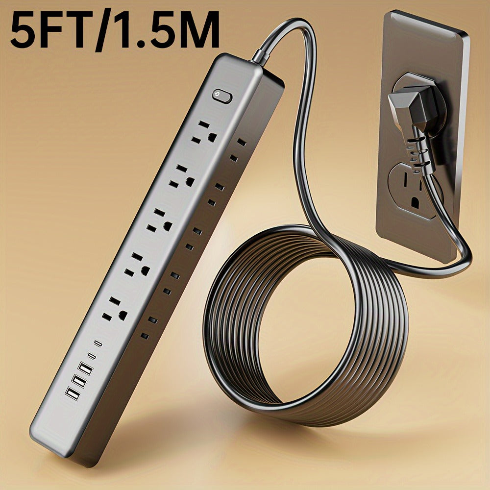 Wall Mount Power Strip 15-in-1 Slim Long Strip, 10 AC Outlets & 5 USB Ports (3 USB-A + 2 USB-C), Surge Protection Overload Protection, Multi-Function Power Outlet for Office Home Travel – Space-Saving Design