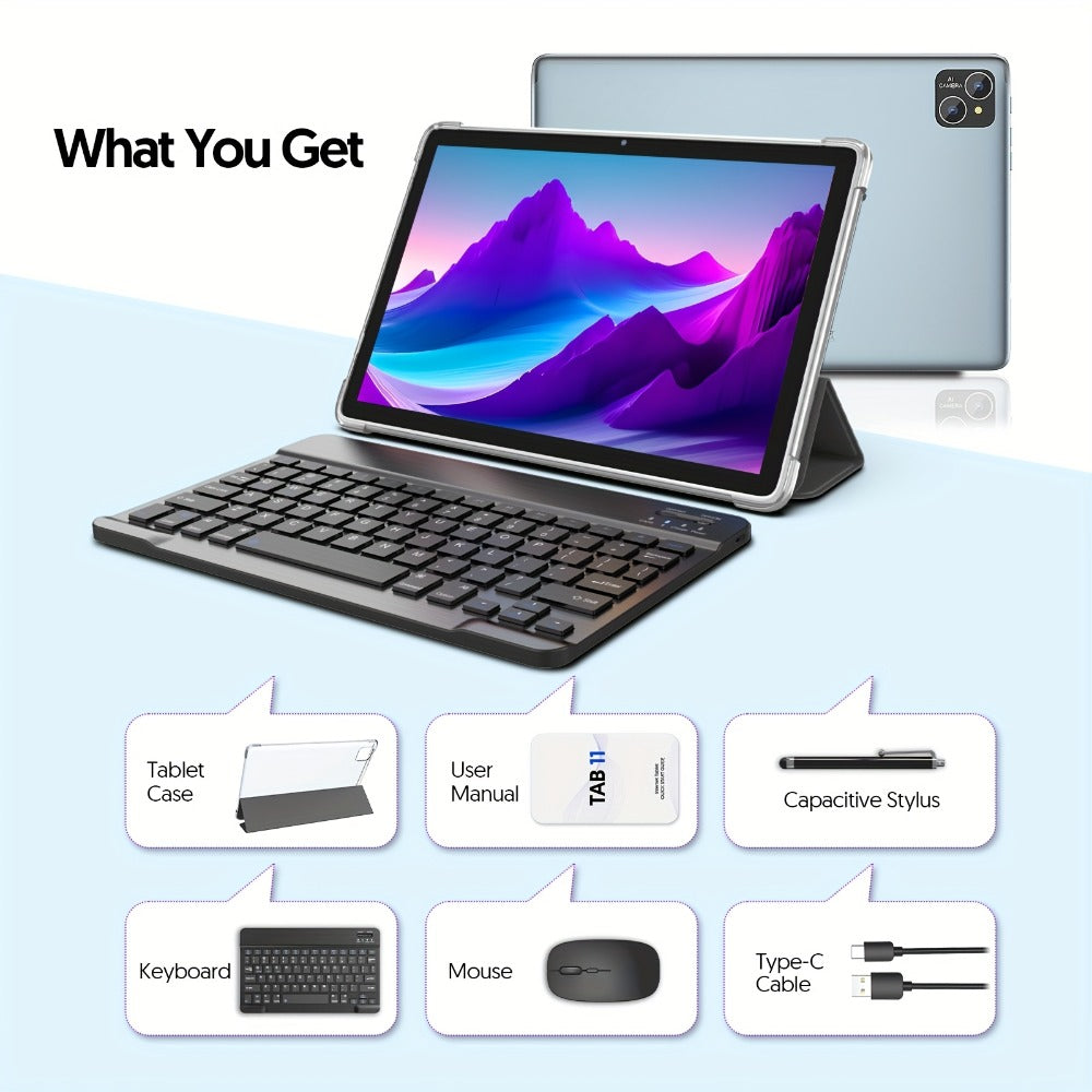 Android Tablet 10 or 11-Inch with Android 14, 8GB Total RAM, 128GB Internal Storage and 8000mAh Battery