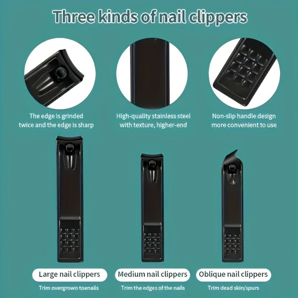 Nail Grooming Tool Case with 10-, 17- or 24-Piece Set Options and Black-and-Red Interior for Home and Travel