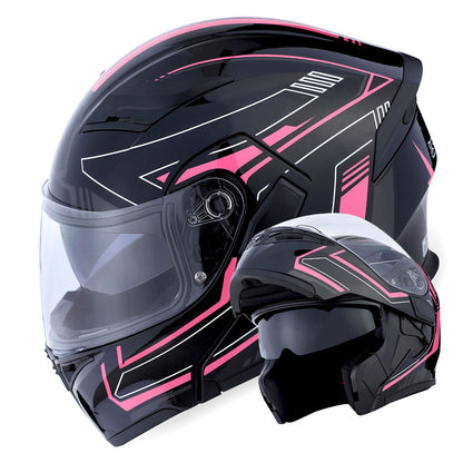 Motorcycle Modular Full Face Helmet Flip Up Dual Visor Inner Smoked Shield Lightweight Aerodynamic Thermoplastic Shell Removable Washable Interior for Men Women, Multiple Colors S M L XL