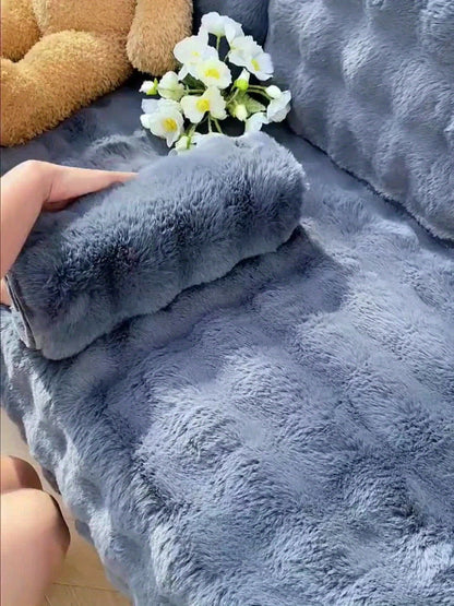 Sofa Cover Thick Faux Rabbit Plush Panels with Anti-Slip Feature for Seat, Armrest, Backrest or Pillowcase