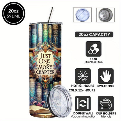 Vintage Bookshelf Insulated Tumbler 20oz - Stainless Steel Travel Mug with Lid & Straw Hot Cold Drinks Coffee Cup Camping Drinkware Gift for Book Lovers (Multicolored)
