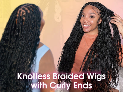 Thirty-Six-Inch Bohemian Square-Braid Wig with Curly Ends and Four Black, Blonde or Burgundy Options