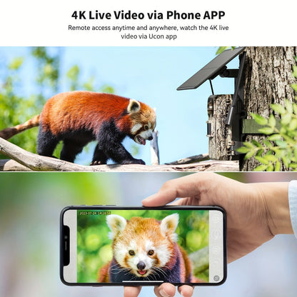 Solar Powered 4G Trail Camera 4K Live View 0.2s Trigger Speed 120° Wide Angle 850nm Night Vision No WiFi Needed Cellular Hunting Wildlife Game Camera with Remote Phone Access