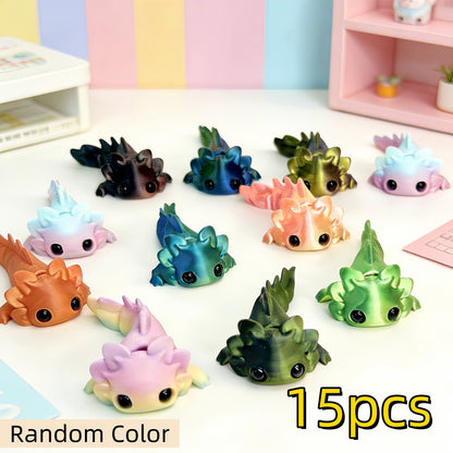 3D Printed Axolotl Figures Set 15pcs – Cute Mini Axolotl Toys for Desktop Decoration, DIY Miniature Landscape, Party Favors & Holiday Gifts | Random Color Assorted