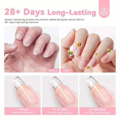 Dip Powder Nail Kit with SAVILAND Label, 60g Clear Powder, Three 15ml Liquids, Files, Buffer and Brush