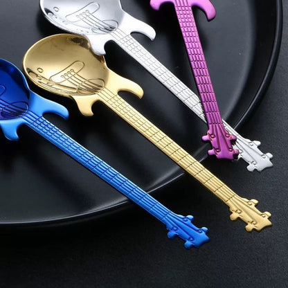Guitar Shaped Spoons Set of 6 304 Stainless Steel Creative Teaspoons for Coffee Milk Tea Ice for Entryways, Bedrooms and Living Spaces