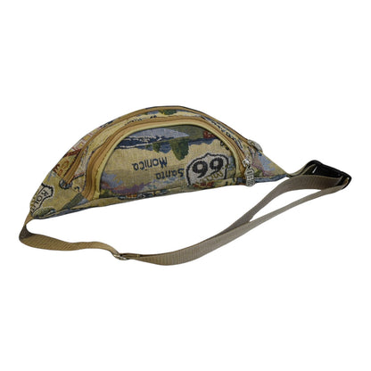 Waist Bag Route 66 Tapestry Canvas Pack with Front Zipper Pocket and Adjustable Multi-Way Strap
