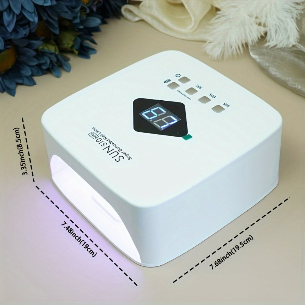 Rechargeable LED Nail Lamp in White with HD Display and SUN S10 MAX Source-Labeled Checkout Model