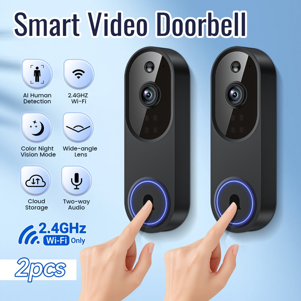 166° Wide Angle Video Doorbell 720P 2.4G 5G Dual-Band WiFi, Color Night Vision, AI Vehicle & Person Detection