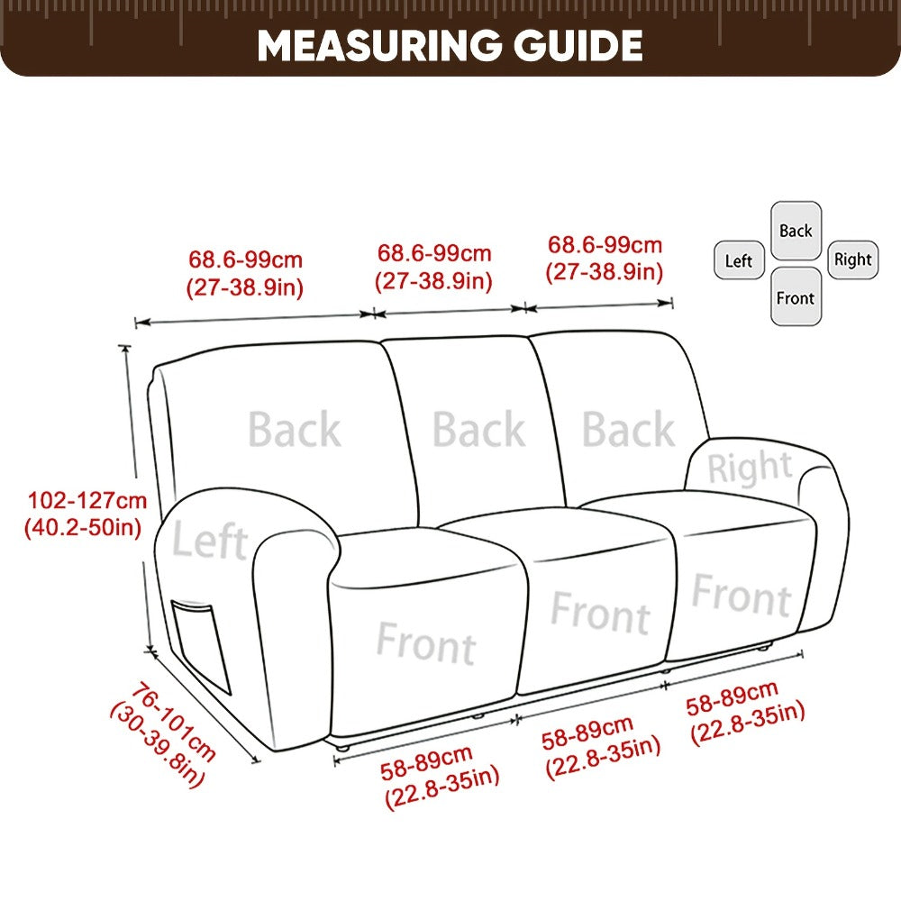 Slipcover Set, Eight-Piece Jacquard Stretch Cover for Three-Seat Recliner with Side Pocket in Nine Colors