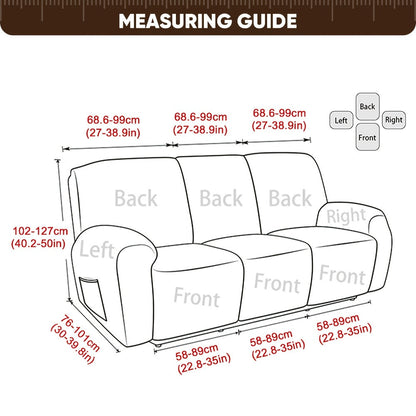 Slipcover Set, Eight-Piece Jacquard Stretch Cover for Three-Seat Recliner with Side Pocket in Nine Colors