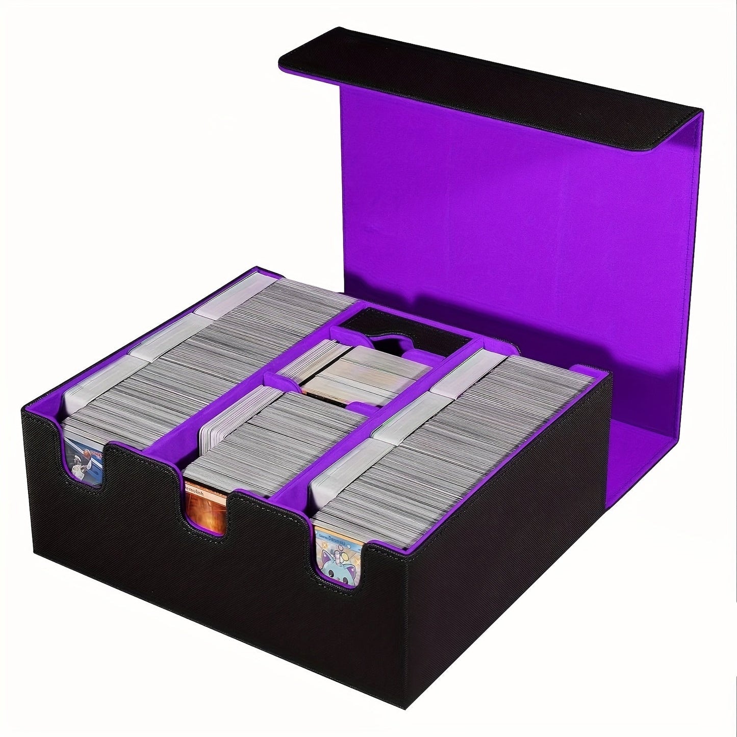 Three-Row Trading Card Storage Box with Black-Purple or Black-Gray Interior and Source-Labeled 1500+ Capacity