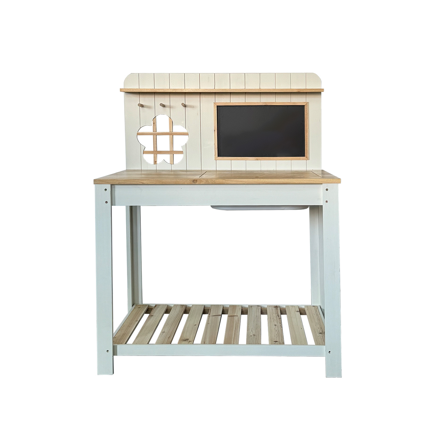 Potting Bench Table Cedar Wood Garden Workstation with Blackboard Removable Sink Hooks Double Shelf for Patio Balcony Courtyard Outdoor Planting Work Bench